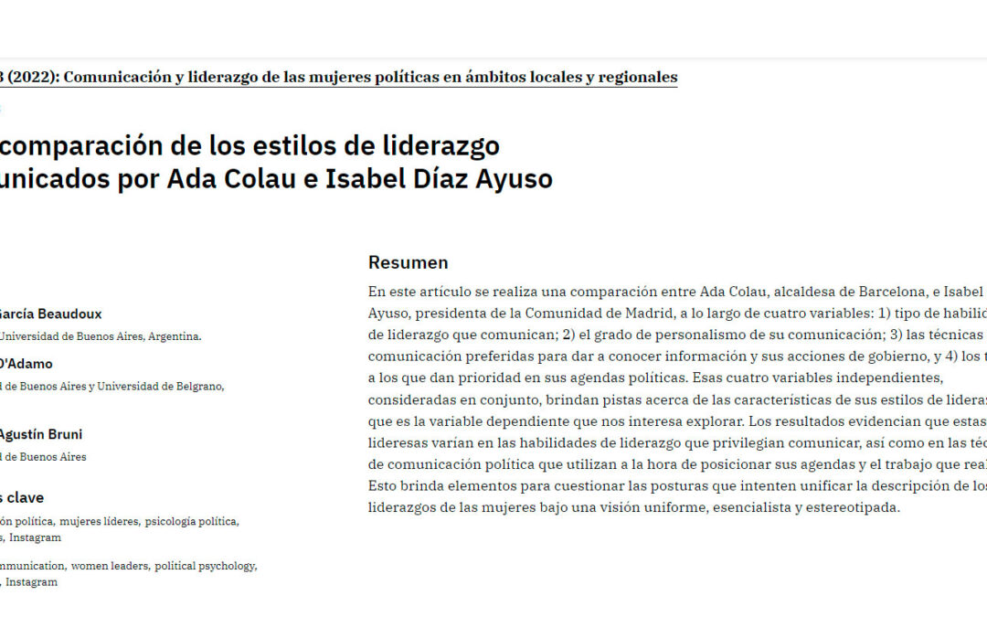 Una comparación de los estilos de liderazgo comunicados por Ada Colau e Isabel Díaz Ayuso